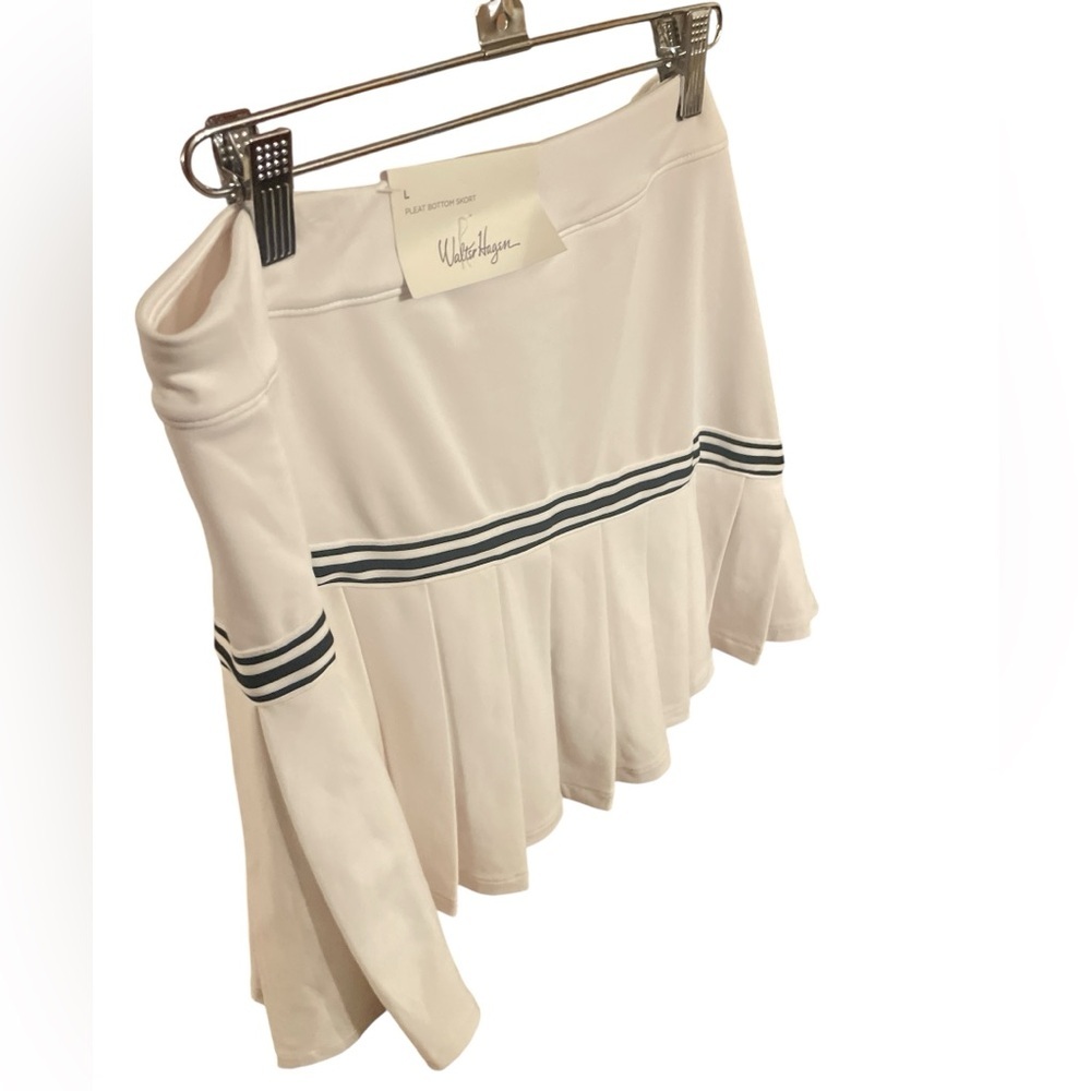 Walter Hagen Clubhouse 17" White Navy Striped Pleated Golf Skort Size Large NWT